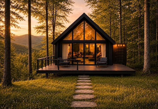 Hudson Farm cabin at sunset
